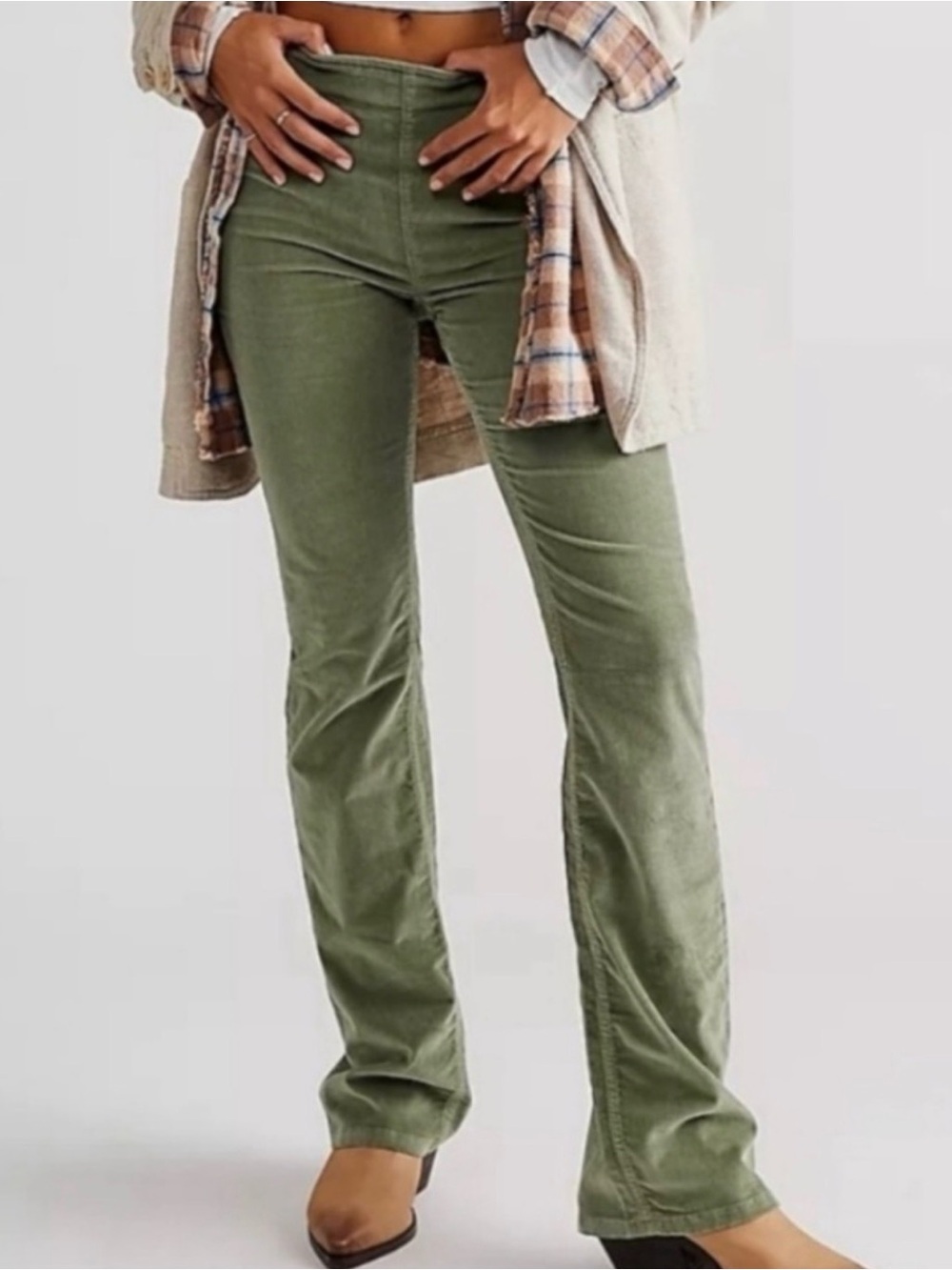 Free People Jenny pull on slim flare sage Green Corduroy Pants